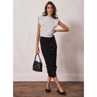 Black Asymmetric Ruched Skirt