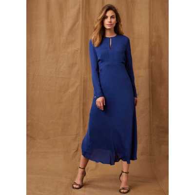Blue Long Sleeve Midi Dress