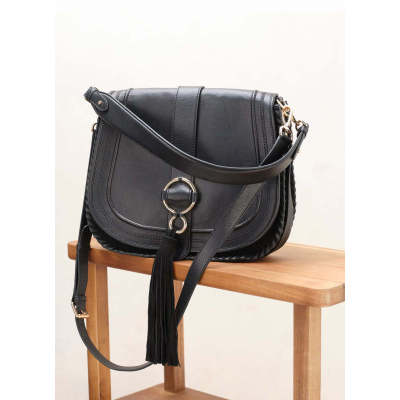 Penny Black Leather Saddle Bag